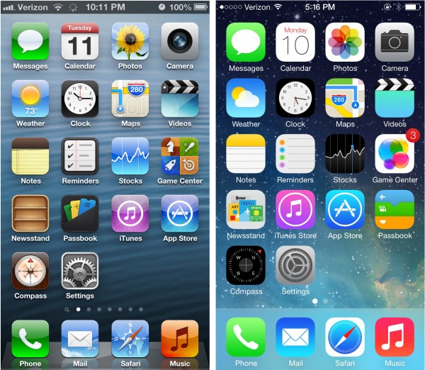 El diseño gráfico de iOS 6 vs 7