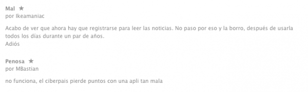 Reseñas usuarios App Store El CiberPaís
