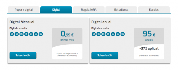 Diari Ara Precio suscripción digital Diari Ara Precio suscripción digital