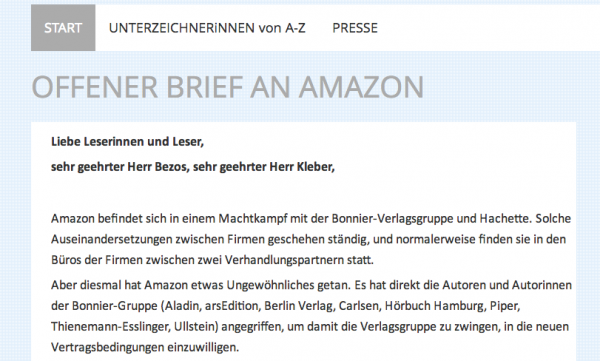 Carta de autores alemanes a Amazon