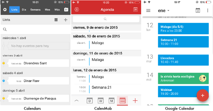 Apps calendario - lista Apps calendario - lista