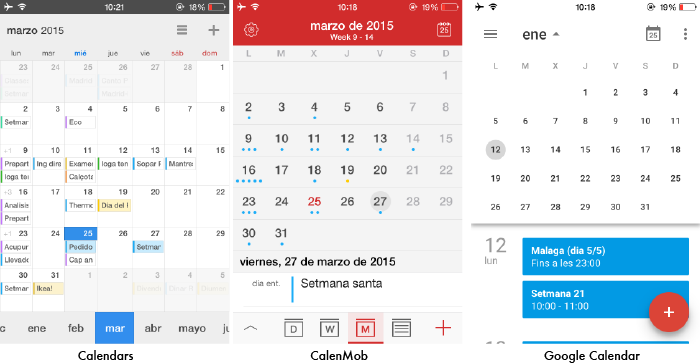 Comparación mensual - Apps calendarios Comparación mensual - Apps calendarios