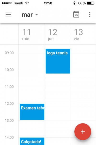 Calendario vista 3 días Calendario vista 3 días